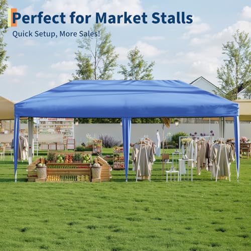 10x20 Pop Up Canopy - Easy Up Camping Tent with One Roller Bag, 3 Adjustable Height, 4 Weight Bags for Deck, Garden, Sports, Beach, Party - White