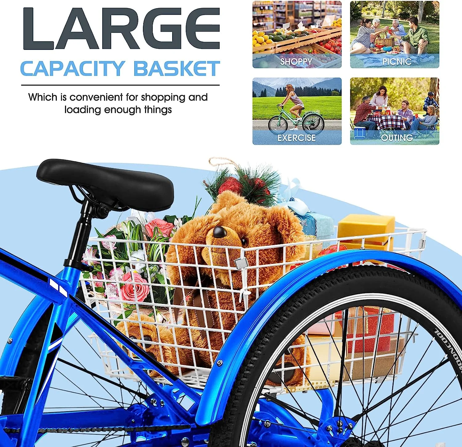 Lilypelle Adult Mountain Tricycle 24/26/27.5 Inch Low step through Mountain Bike Cruiser Trikes for Adults 7 Speed Three Wheel Trike Bike Bicycle