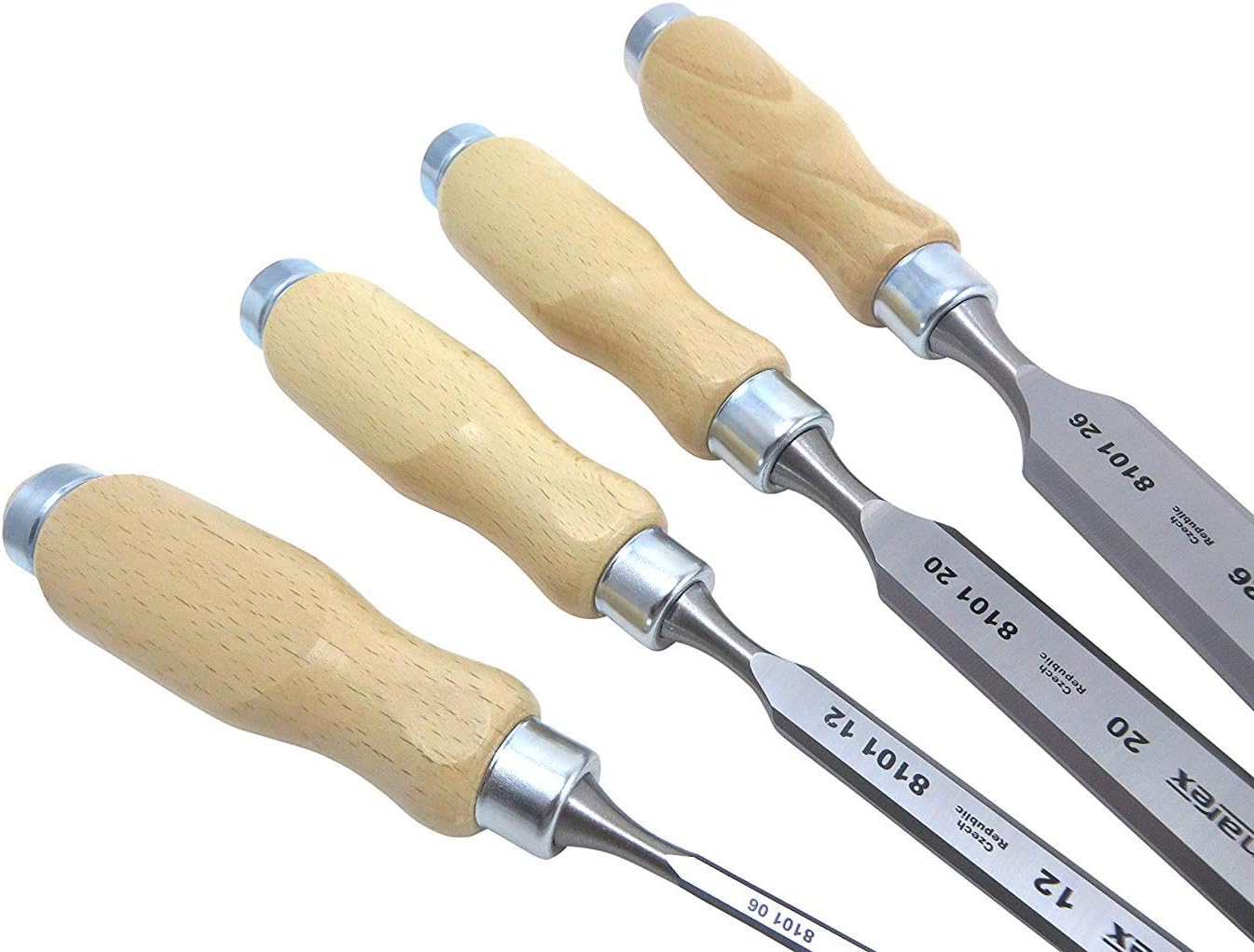 Narex (Made in Czech Republic) 4 pc set 6mm (1/4"), 12 (1/2"), 20 (3/4") , 26 (1 1/16") mm Woodworking Chisels 863010 Pack of 2