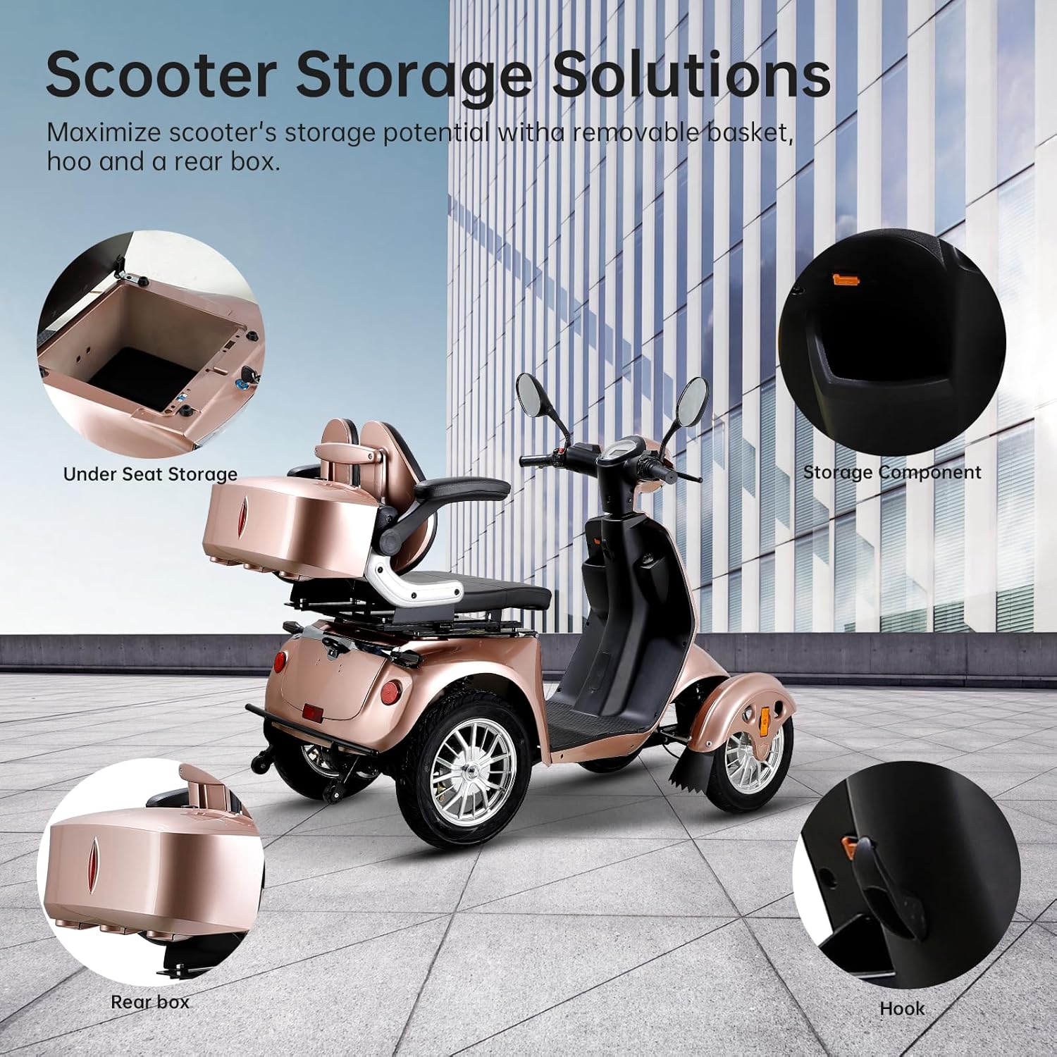 800W Heavy Duty 4 Wheel Mobility Scooters for Seniors & Adults 500lbs Capacity, Powered Mobility Scooters with 3-Speed Control & USB Charger Port