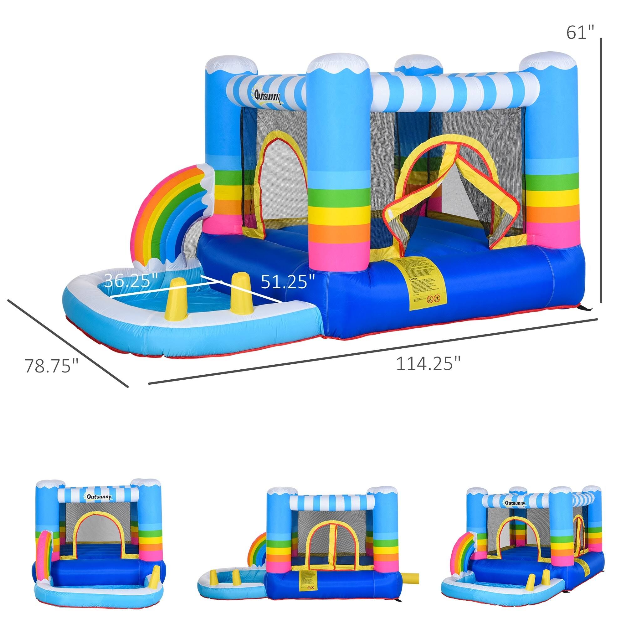 Outsunny 2-in-1 Kids Inflatable Bounce House Jumping Castle with Trampoline and Pool, with Carry Bag u0026 Inflator Included