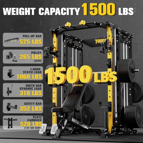 F4 Smith Machine, Power cage with Adjustable Cable Crossover System, All-in-One Squat Rack Training Equipment for Home Gym
