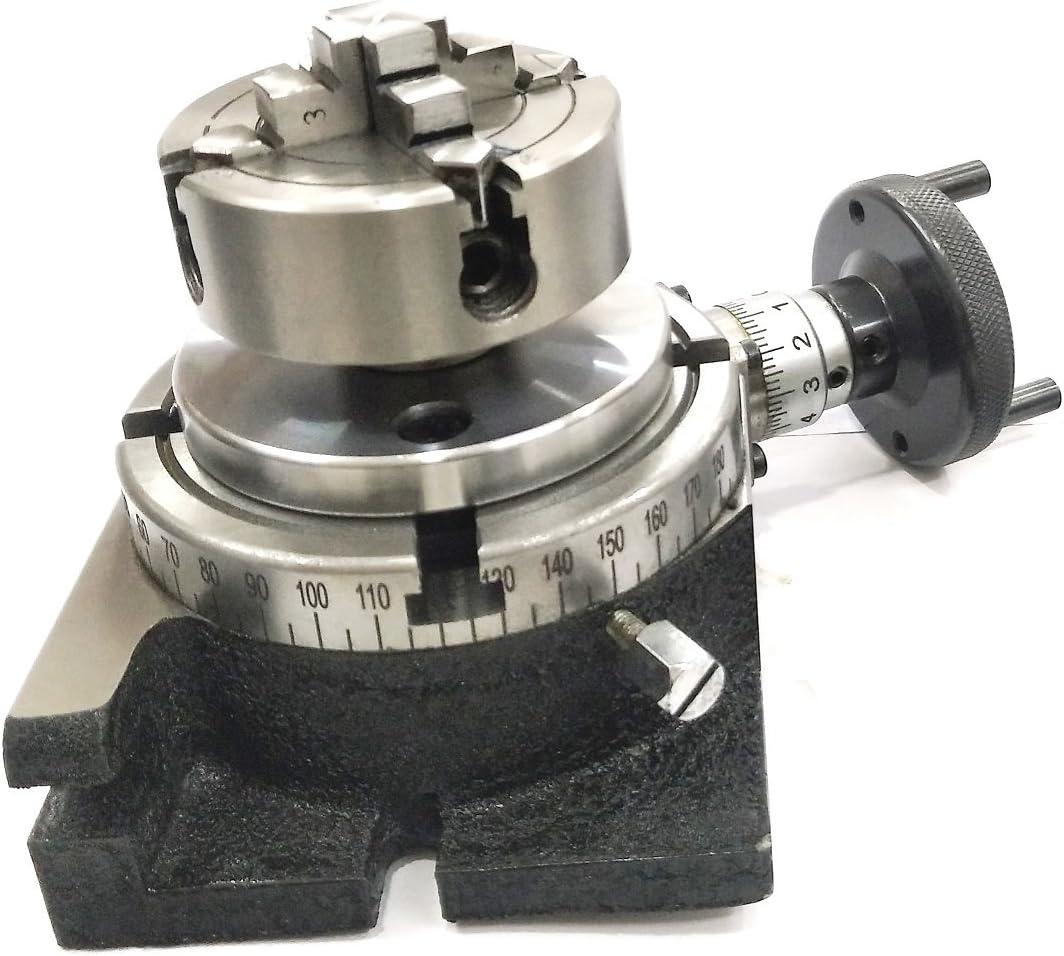 QUALITY PRECISION HORIZONTAL VERTICAL MILLING INDEXING 4/ 100 ROTARY TABLE WITH CHUCK & FIXING T NUT BOLTS (WITH 70 MM 4 JAW DOG CHUCK)