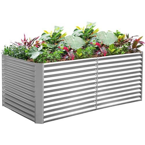 Land Guard 8x4x3ft Rectangular Galvanized Raised Garden Beds, Large-Capacity Metal Planter Box Outdoor, Durable Deep Raised Garden Bed 3ft Tall