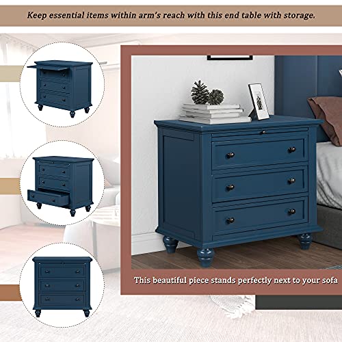 3-Drawer Bedroom Nightstand Storage Cabinet, Bedside Table End Table with Pull Out Tray