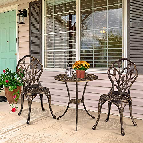 Yaheetech Patio Bistro Sets 3 Piece Cast Aluminum Bistro Table and Chairs Set
