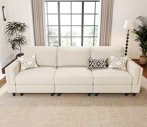 KKL Modular Sectional Sofa Bed with Storage Ottoman, Convertible L/U-Shaped Sleeper Couch for Living Room, Modern Reversible Design, Beige