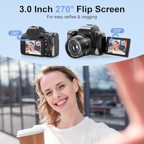 4K Digital Cameras for Photography, 12X Optical Zoom 72MP Vlogging Camera for YouTube with 270°Flip Screen, Autofocus & Anti-Shake Cameras