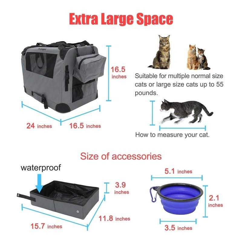 Prutapet Large Cat Carrier Soft-Sided Portable Pet Crate for Car Traveling with Collapsible Litter Box and Bowl - Pet Supplies online store