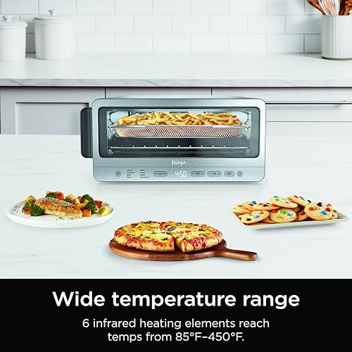 Ninja Digital Air Fry Countertop Oven, 8-in-1 Functionality, 1800W, Flip-Up Design, XL Capacity, Air Fry Basket, Wire Rack & Crumb Tray, Silver, SP101