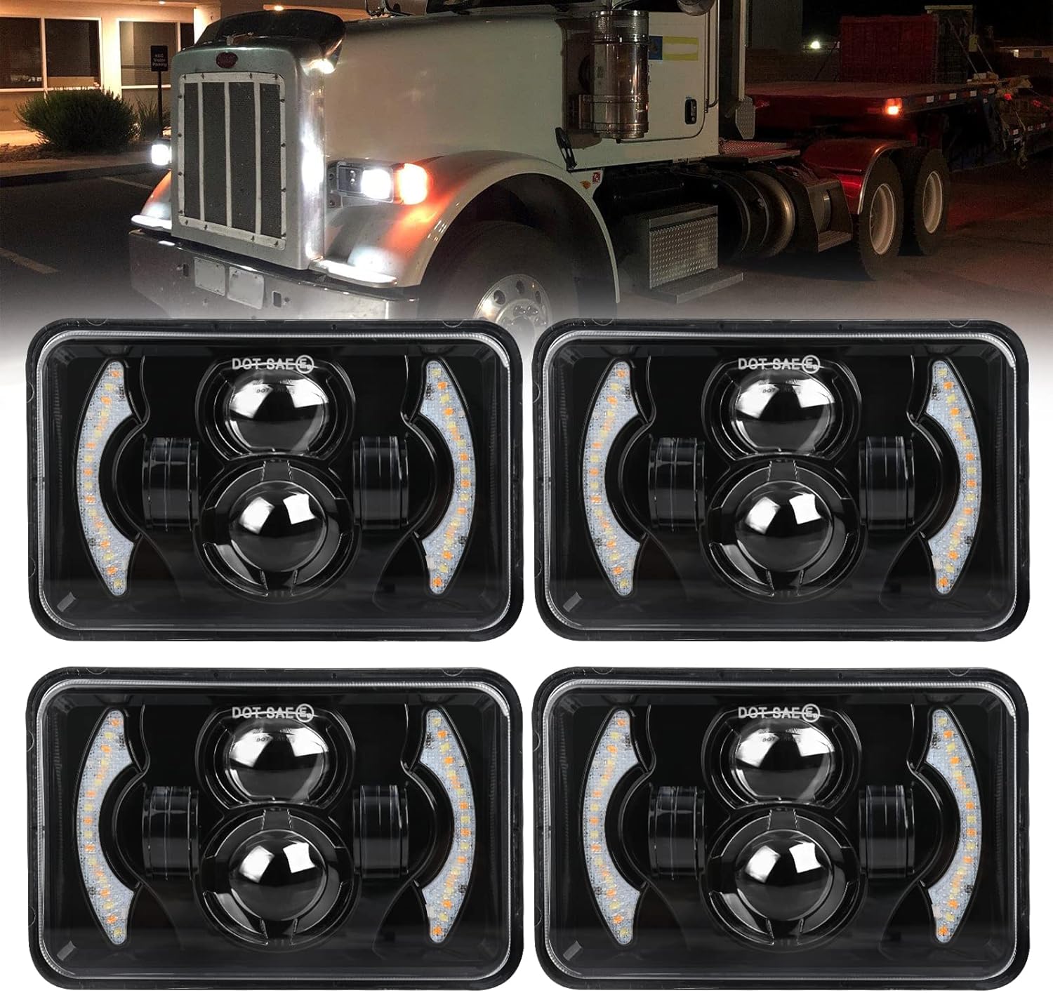 CO LIGHT 4x6 Headlights Led Sealed Beam Headlight Conversion White&Amber DRL H4651 H4652 H4656 H4666 Chrome Crystal Square Sealed beam Headlights Car