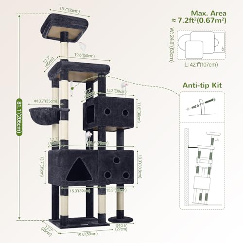 Globlazer Extra Large Cat Tower, 81-inch Tall Cat Tree for Big Cats 20 lbs