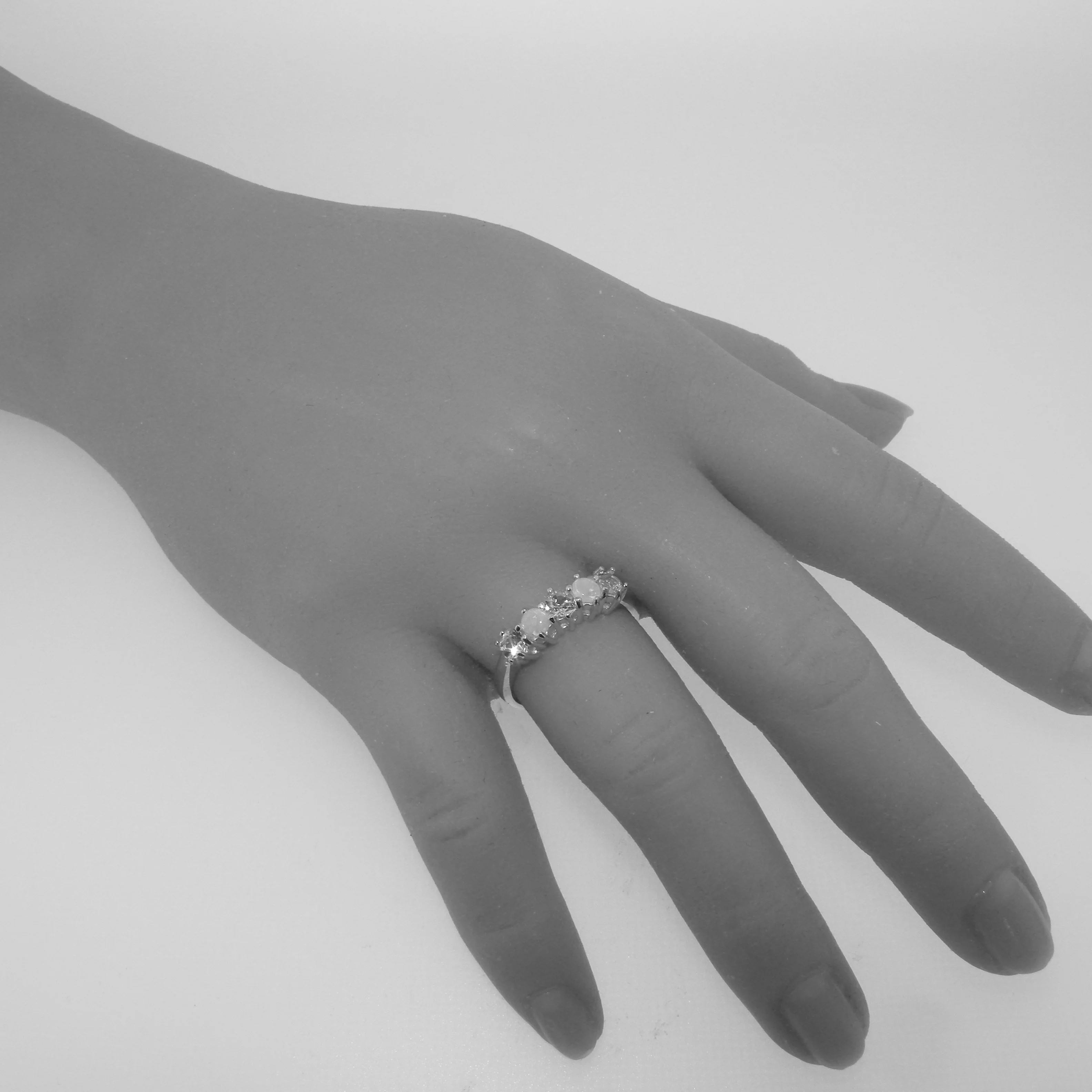 LBG British Made 925 Sterling Silver Natural Citrine & Opal Ladies Eternity Ring - 33 size options - Size 10