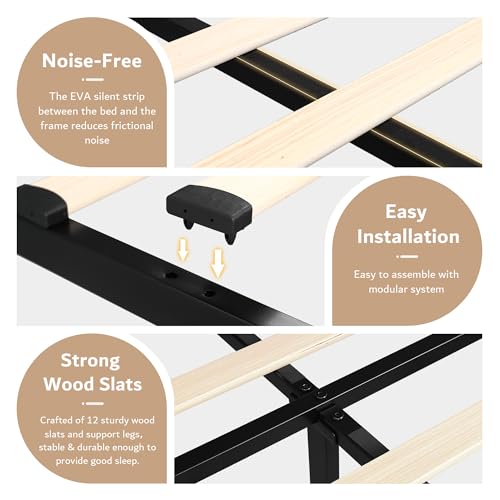 iPormis Queen Bed Frame with 4 Storage Drawers, Upholstered Platform Bed Frame with Charging Station, Modern Wingback Storage Headboard