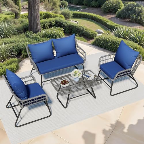 YITAHOME 4 Piece Patio Furniture Set, Wicker Outdoor Bistro Set