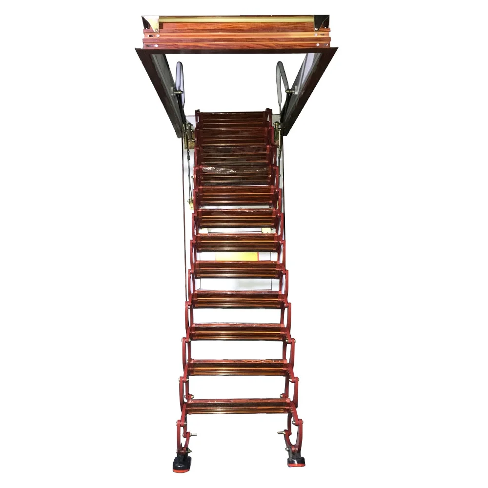 EQCOTWEA Attic Ceiling Retractable Folding Ladder Stairs 31.5*35.4in Portable Extension Staircase Red