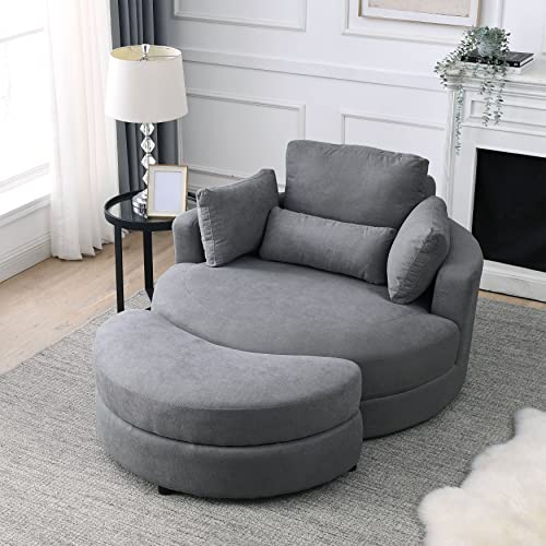 51.5-Inch Oversized Swivel Accent Barrel Chair with Storage Ottoman ,Button Decor and 4 Pillows