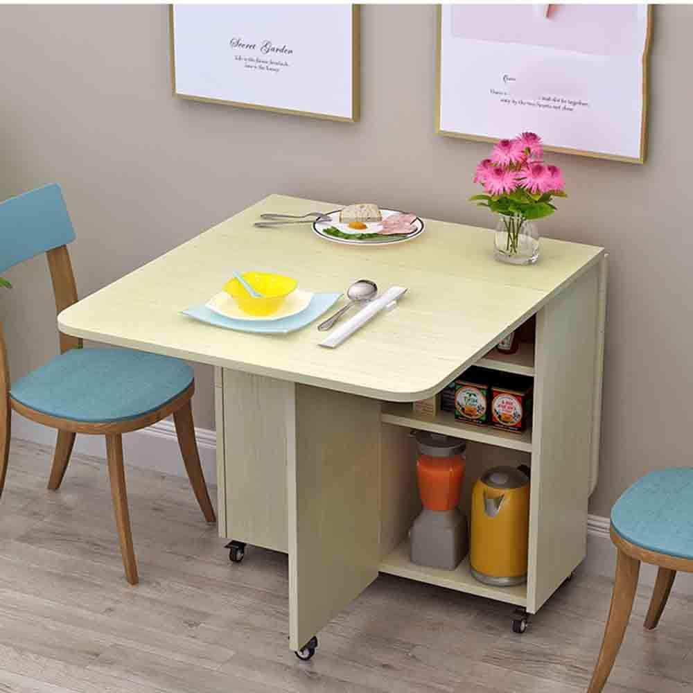 MaGiLL Drop Leaf Kitchen Table with Round Edge,Movable Folding Dining Table,Multifunctional Extendable Dining Table,Storage with Drawer
