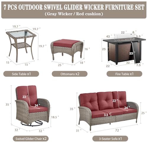 Patio Wicker Chairs Swivel Rocker - Outdoor Swivel Rocking Chairs Set of 2 with Rattan Side Table