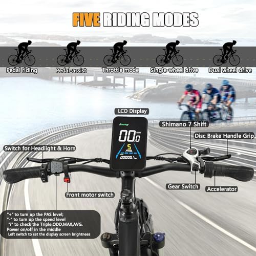 2000W Dual Motor Electric Bike for Adults, 35 Mph 60 Miles AWD Ebike, 48V 22.4Ah Fat Tire MTB E Bikes