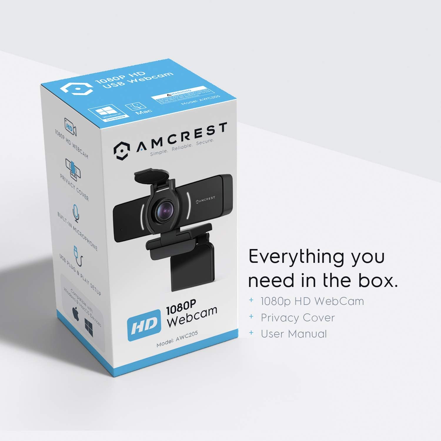 Amcrest 1080P Webcam with Microphone & Privacy Cover, Web Cam USB Camera, Computer HD Streaming Webcam for PC Desktop & Laptop w/Mic
