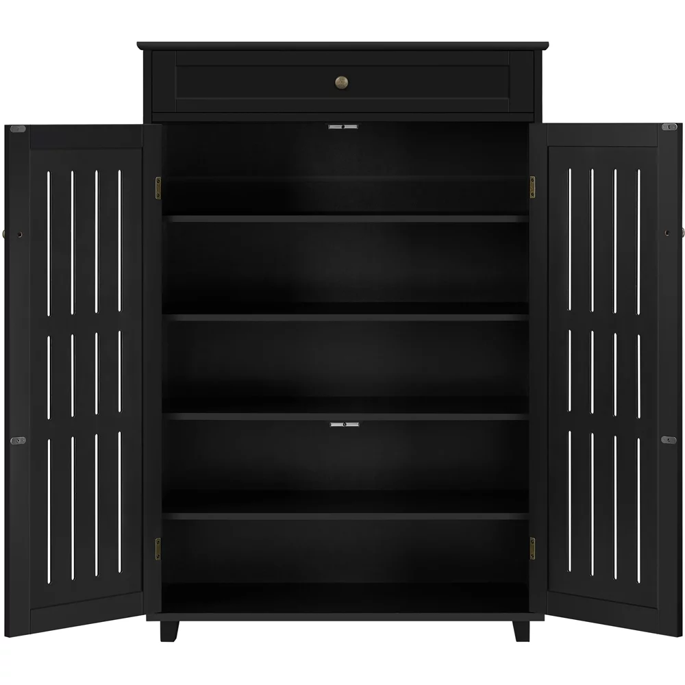 Easyfashion 5-Tier Shoe Storage Cabinet with Louvered Door, Black