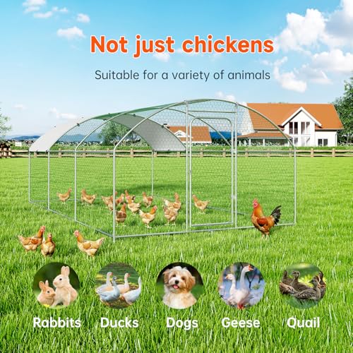 Chicken Coop Large Metal Chicken Run Poultry Cage with Water-Resident and Anti-UV Cover for Duck Rabbit House Outdoor Walk-in Chicken Pen for Yard