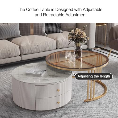 28IN Modern Coffee Tables - Wave Panel & Metal Frame | Nesting Round Coffee Table Set of 2, Dining Table for Home Living Room, Office (Glass)