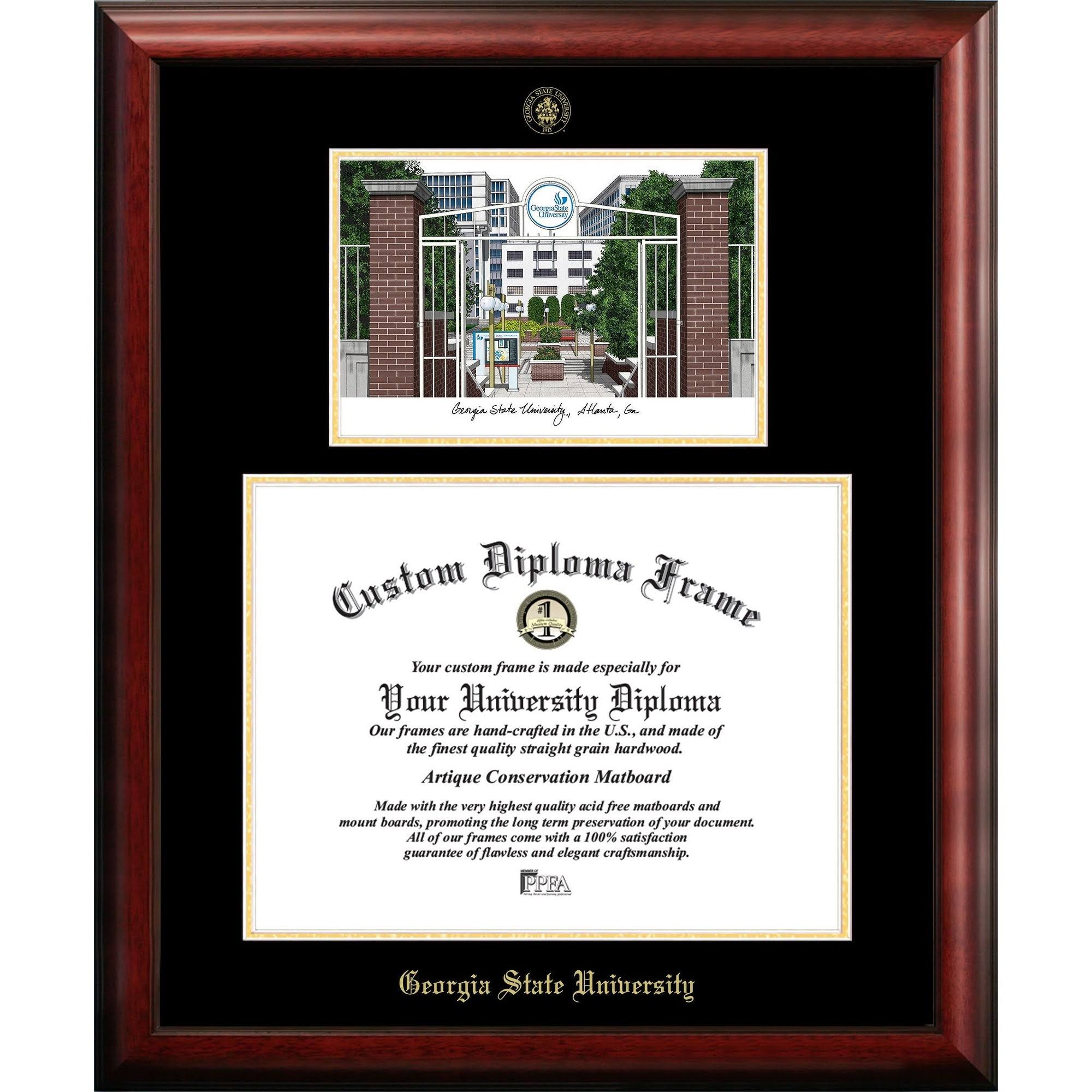 Georgia State Panthers Gold Embossed Diploma Frame with Campus Images Lithograph