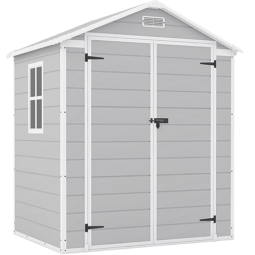 Patiowell 6x4 FT Plastic Outdoor Storage Shed, Resin Shed Perfect to Store Patio Furniture, GardenTools Bike Accessories, Beach Chairs and Lawn Mower