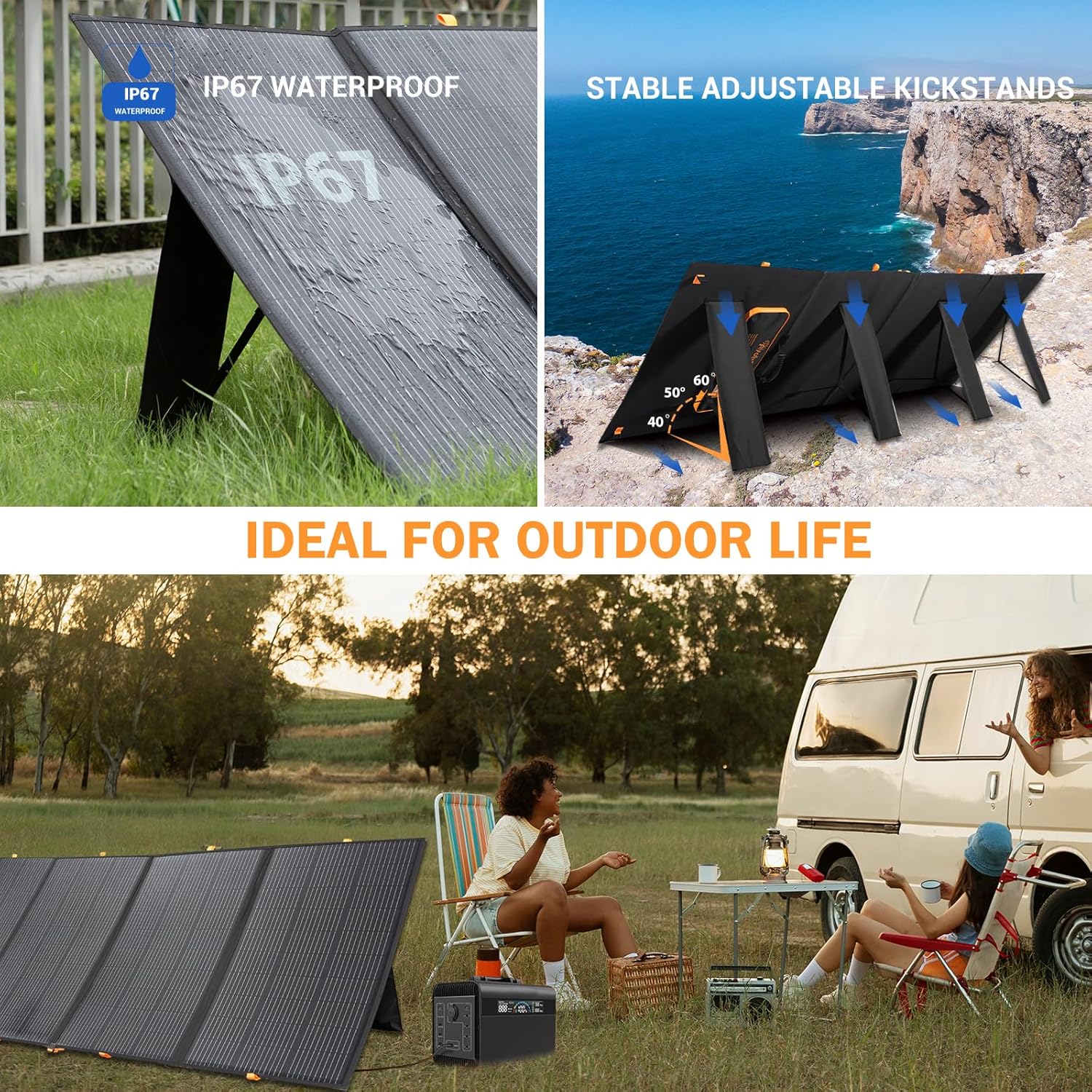 400W Portable Solar Panel,Foldable Solar Panel Power Backup,36V Output Solar Charger for Power Station Off Grid Outdoor Activities, RV, Marine