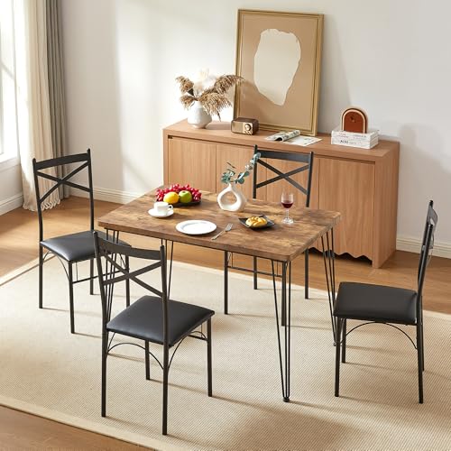 VECELO Kitchen Dining Room Table Set with 2 Chairs for Small Space, Apartment,Metal Steel Frame