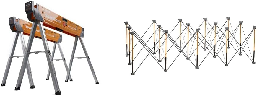 Bora Portamate Speedhorse Sawhorse Pair&ndash; Two Pack, Table Stand with Folding Legs, Metal Top for 2x4