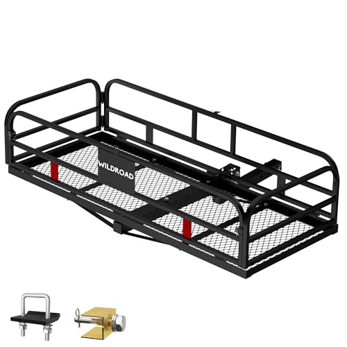 Wildroad Hitch Cargo Carrier 500 LBS Capacity Vehicle Trailer Baskets 60" x 24" x 14" Fits 2" Receiver with Waterproof Cargo Bag, Cargo Net