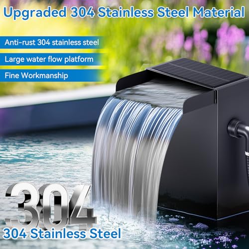 POPOSOAP 24 Inch Pond Waterfall Spillway with 1200GPH Pump, 304 Stainless Steel Waterfall Kit with 9.8FT Corrugated Tube