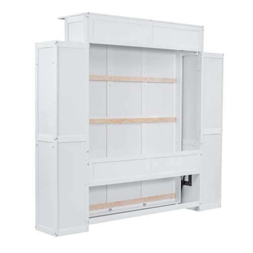 Harper & Bright Designs Queen Size Murphy Bed Wall Bed with Storage Shelves and LED Lights, Space-Saving for Multipurpose Guest Room or Home Office