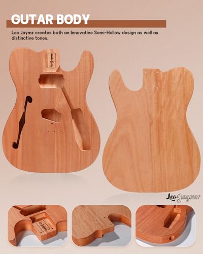 Leo Jaymz DIY Single Cut Electric Guitar Kits with Mahogany Body and Neck - Rosewood Fingerboard and All Components Included (LP Hollow)