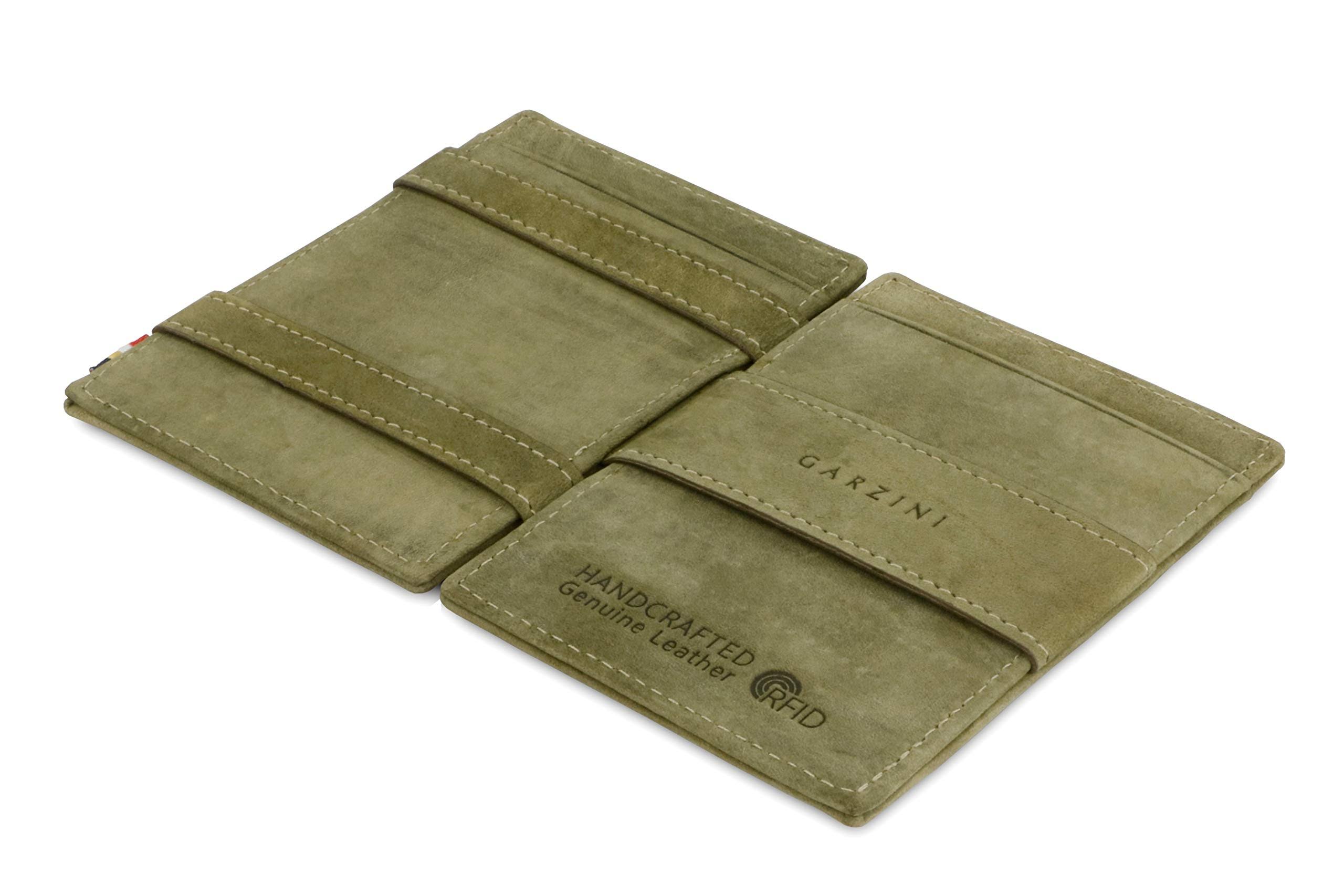 Garzini Magic Wallet Cavare RFID Leather with Pull-Tab - Olive Green