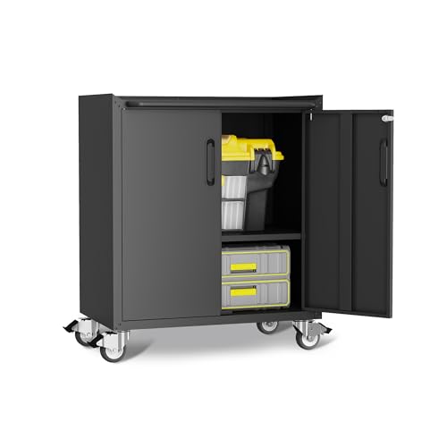 Metal Garage Storage Cabinet with Wheels,Locking Rolling Tool Cabinet with Drawers and Shelves for Home, Office, Garage & Workshop