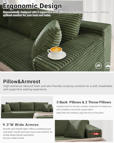 105 Inch Cloud Sectional Couch,Modern Modular Sectional Sofa with Deep Seat,Corduroy Boneless Couches with L-Shape Chaise for Living Room Bedroom