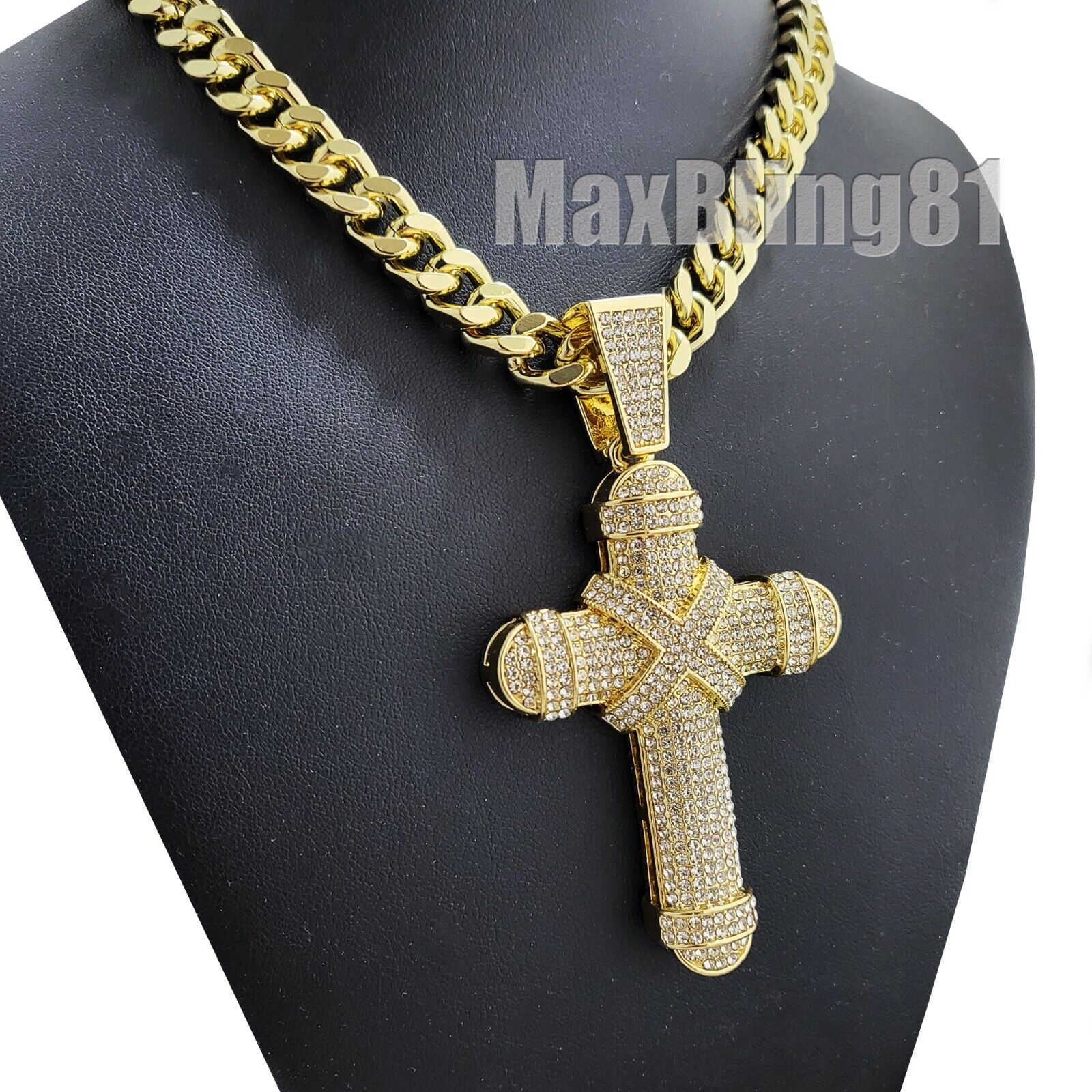 Hip Hop Jewelry Holy Large Cross & 10mm 18" 20" 24" 30" Cuban Chain Necklace