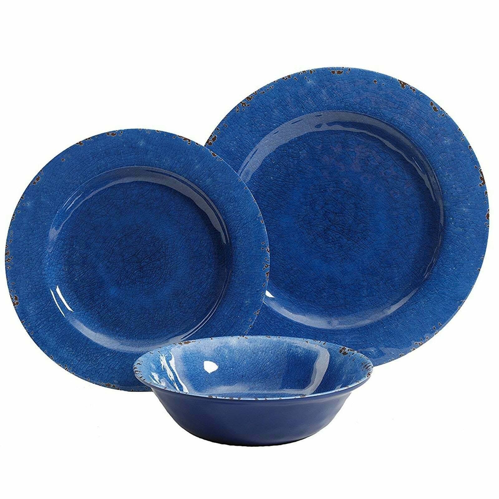 Studio California Mauna 12 Piece Melamine Dinnerware Set, Cobalt Blue 114335.12