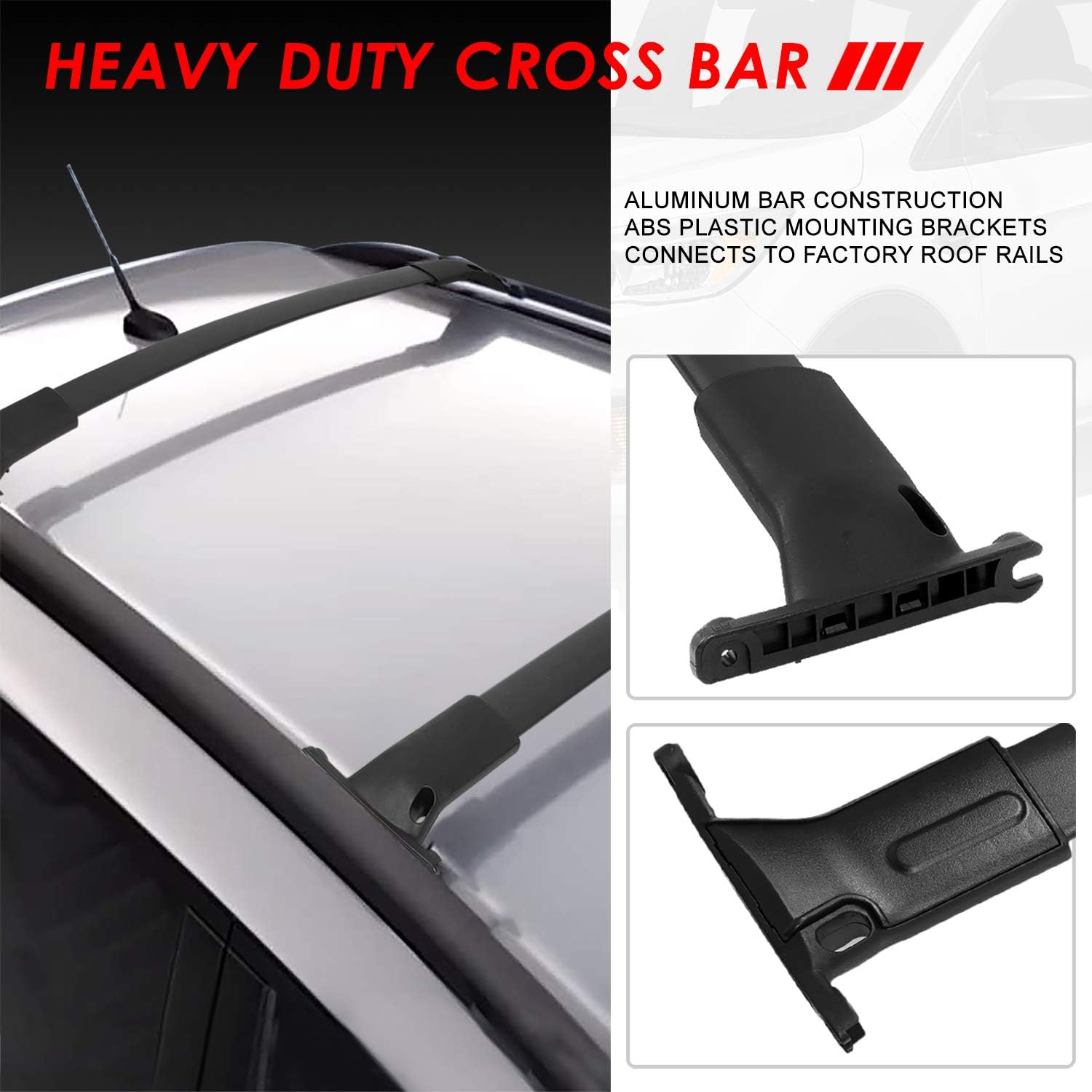 OE Style Matte Black Aluminum Roof Rack Rail Cross Bars w/ABS Mounting Brackets Compatible with Ford Escape 13-19