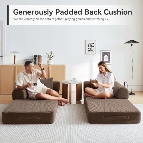 Convertible Sleeper Sofa Bed with Cylindrical Pillow, Comfy Foldable Sofa Bed Compressed Sofa in Box
