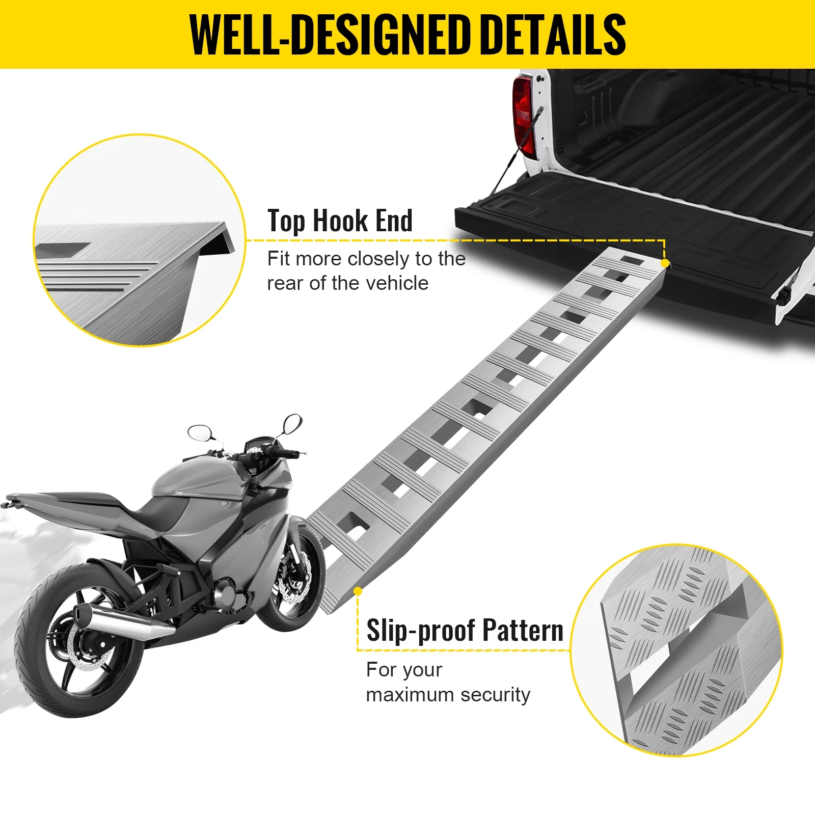 VEVOR Aluminum Loading Ramps 6000 LBS for ATVs, Motorcycles, Mowers, Cars and Truck, 72x15" Heavy Duty Ramps with Treads, 2 Pieces
