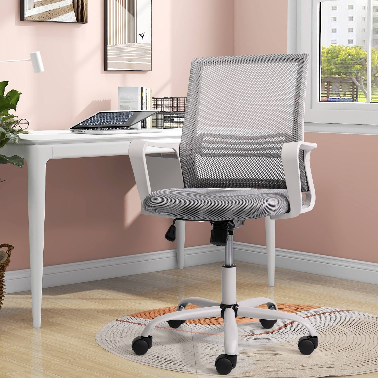 Home Office Chair Computer Task Chair Adjustable Desk Chair with Swivel Casters for Office Leisure - Pink