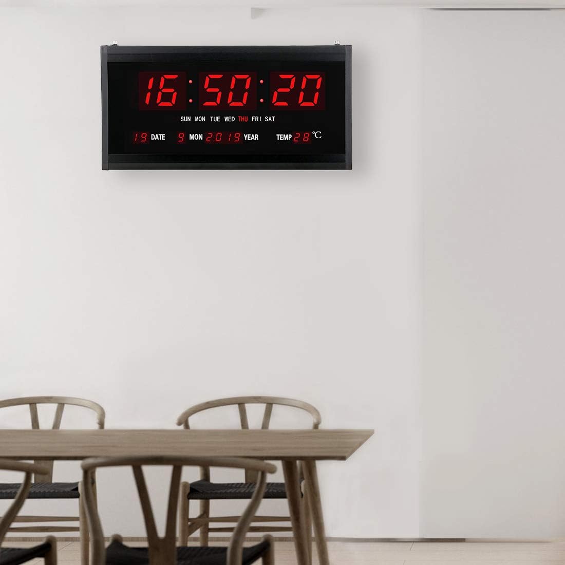 18.9 Inch Oversized LED Digital Wall Clock Large Display with Indoor Temperature Date and Day of Week