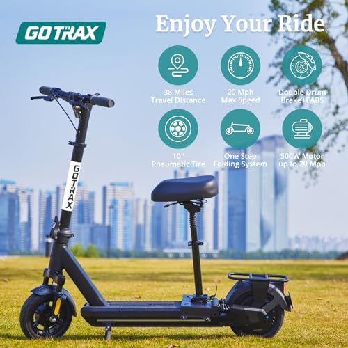 Gotrax Electric Scooter for Adult, 350/500W Motor, Max 18/38 Mile and 20MPH Speed,10" Pneumatic Tire, 36V/48V Big Battery All Aluminum Body