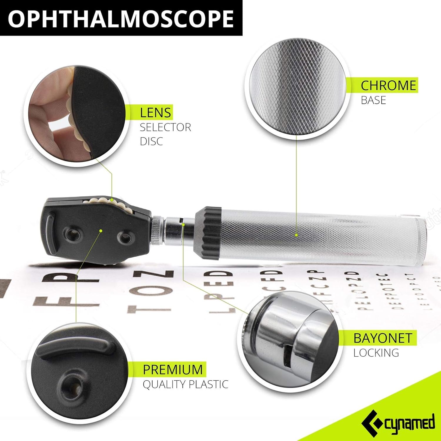 CynaMed ENT Diagnostic Kit - Ear, Nose, Throat Examination Instruments Set - Otoscope, Opthalmoscope, Earwax Remover, Nasal Dilator, Speculum