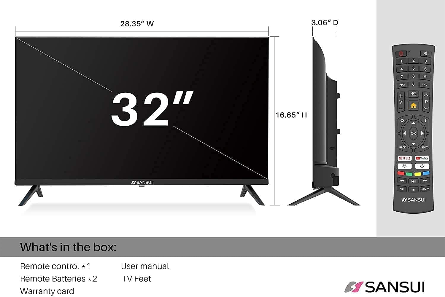 SANSUI ES32S1N, 32 inch 720p HD HDR Smart LED TV with Screen Share, HDMI, USB(2021 Model-Linux OS)